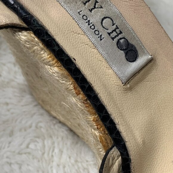 Jimmy Choo Women's Phoenix Black Embossed Straw Espadrille Wedges Size 42 - Picture 10 of 11